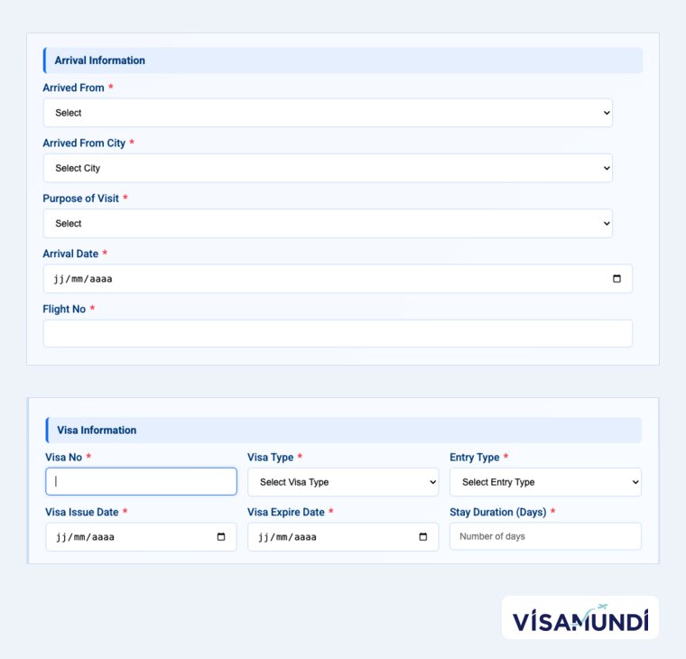 النموذج الرسمي لبطاقة E-Arrival Card: غرض الزيارة وبيانات التأشيرة (لقطة من اختبارنا)